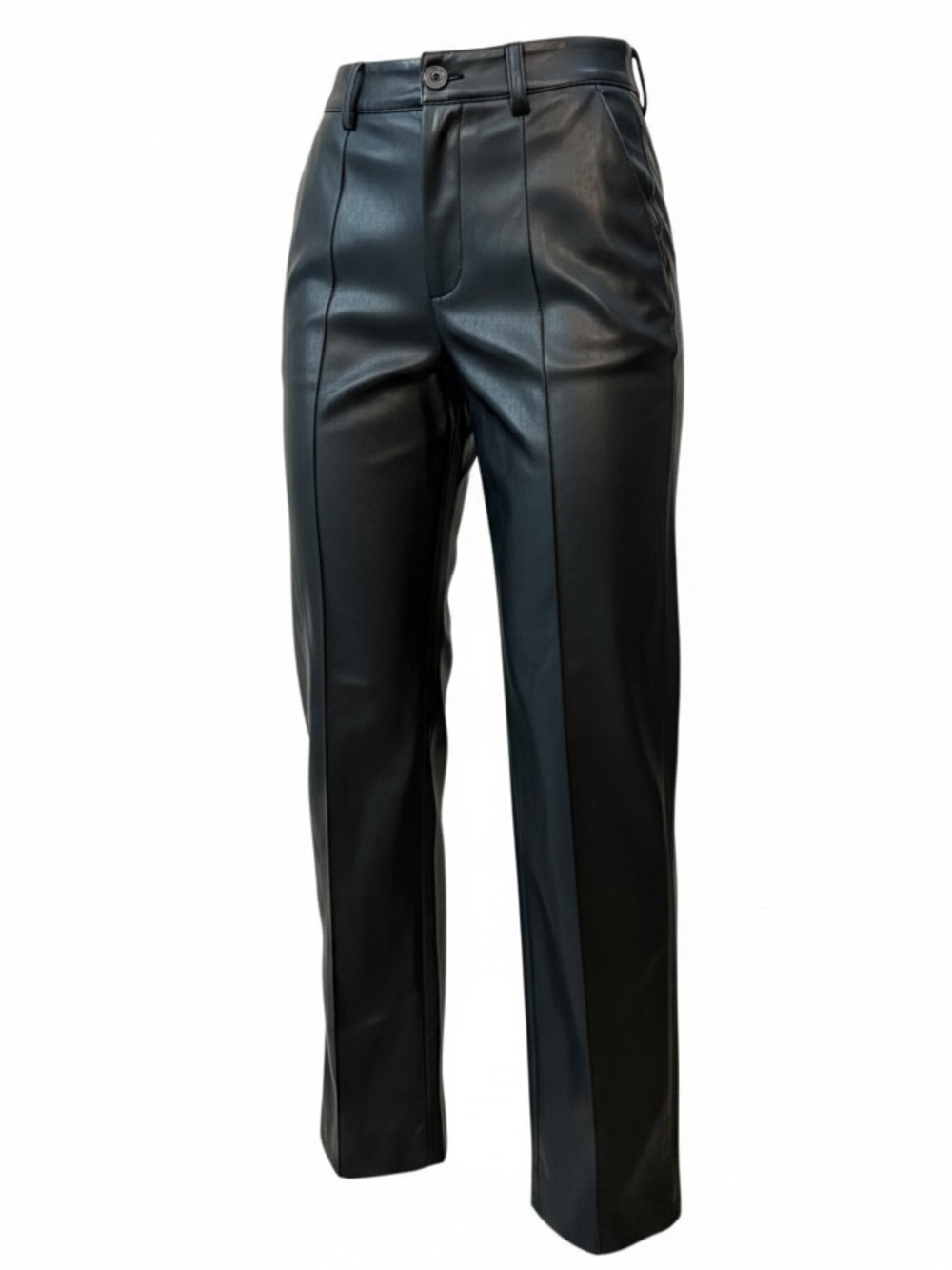 ZARA black faux leather straight leg trouser size XS Tall